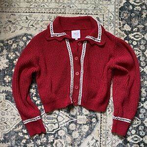 Le Lis Red Cardigan with White Trim